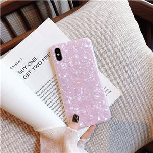 Glossy Marble Case For iPhone Bling  Conch Shell Epoxy Silicone Glitter Soft TPU Cover