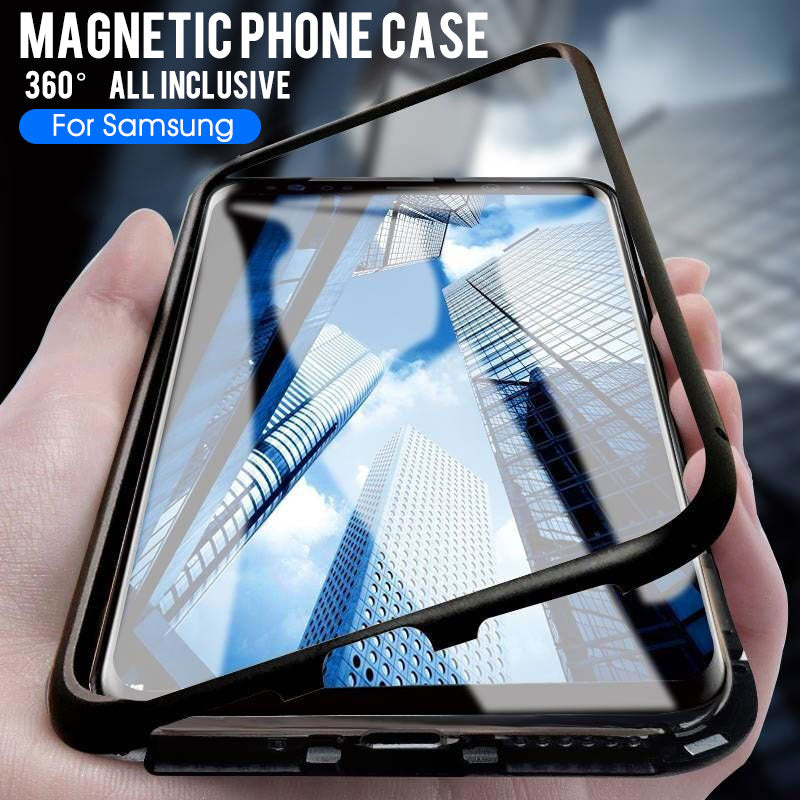 Metal Magnetic Case On For Samsung Tempered Glass Back Cases